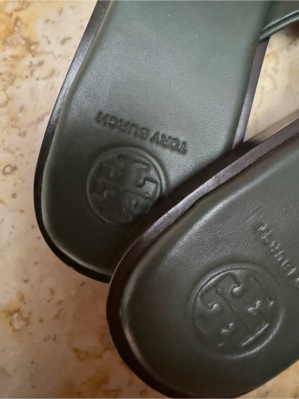 Tory Burch Dark Olive Logo Thong Sandals